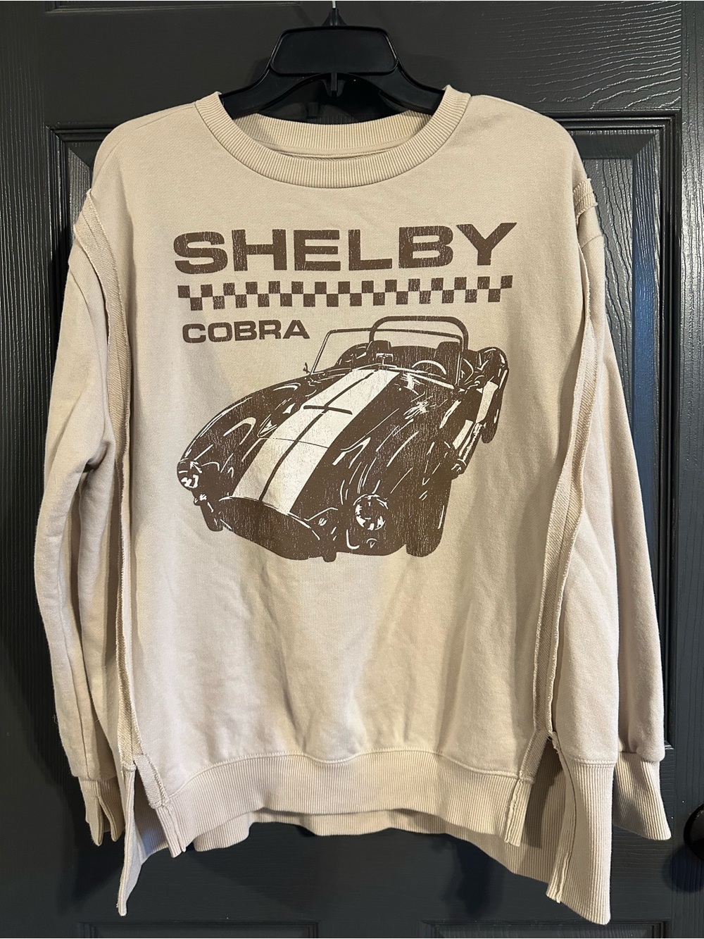Shelby Cobra Beige Crewneck Sweatshirt with Cobra Mustang Graphic